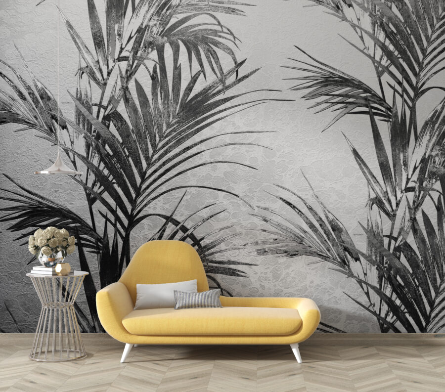 Fototapete mit tropischem Motiv in dunklen, eleganten Tönen Palmen im Dunkeln - Hauptproduktbild