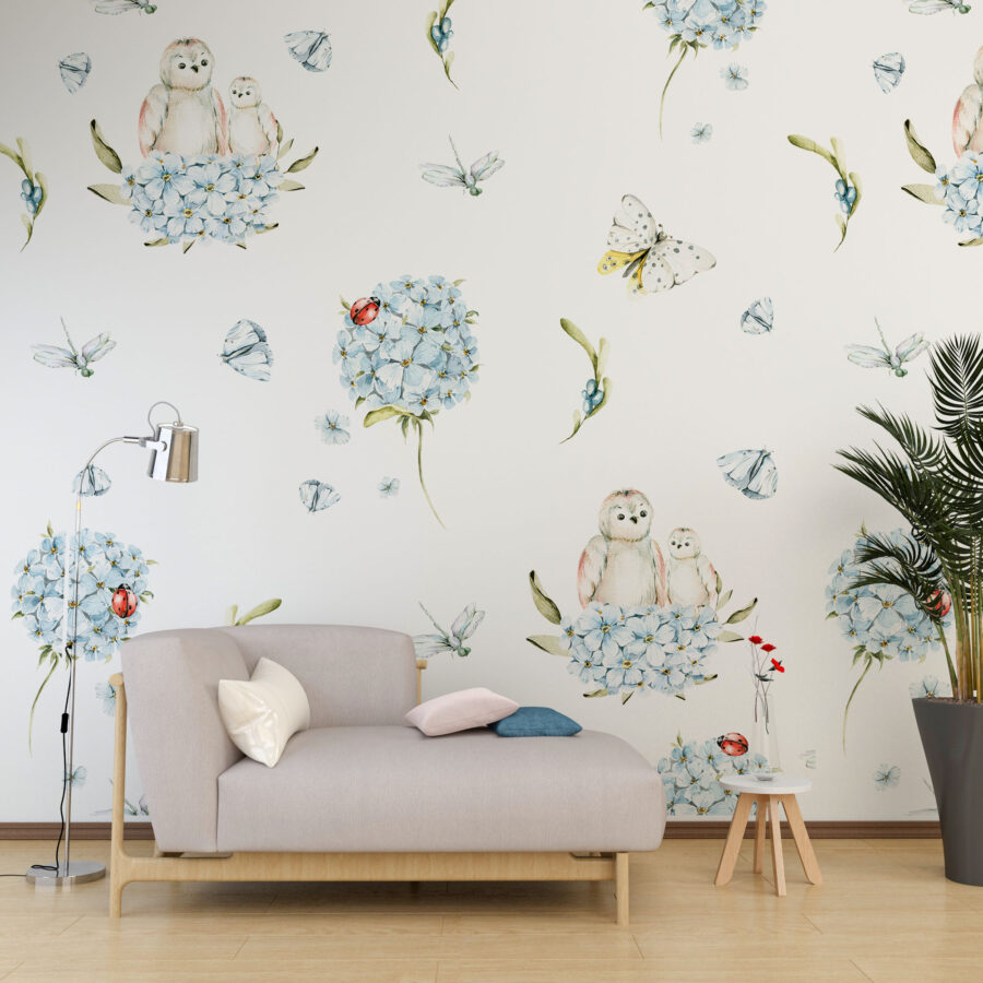 Elegante Fototapete mit zartem Blumenmotiv für jedes Interieur Blaue Hortensien - Hauptproduktbild