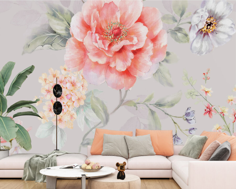 Fototapete mit einem einzigen Blumenmotiv, ideal für warme Innenräume Zarte rosa Blume - Hauptproduktbild