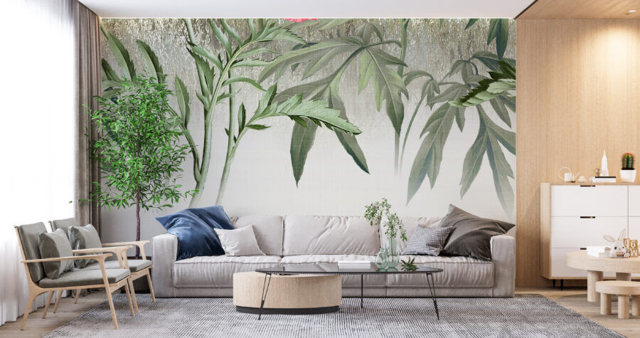 3D-Wandbild mit exotischem Motiv in Grau- und Grüntönen Plant Graphics - Hauptproduktbild