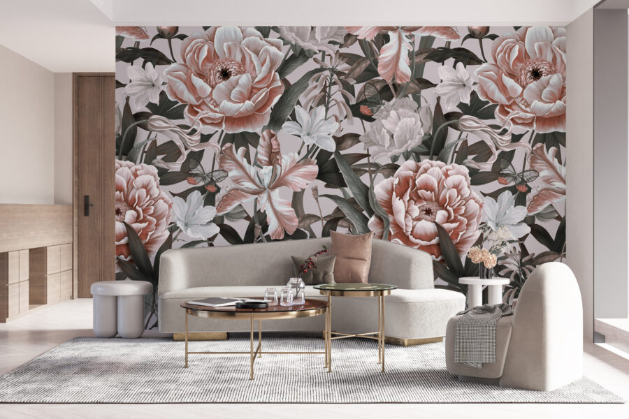 Fototapete mit einem klassischen Motiv in einer modernen Anordnung und interessanten Farben Große Blumen - Hauptproduktbild