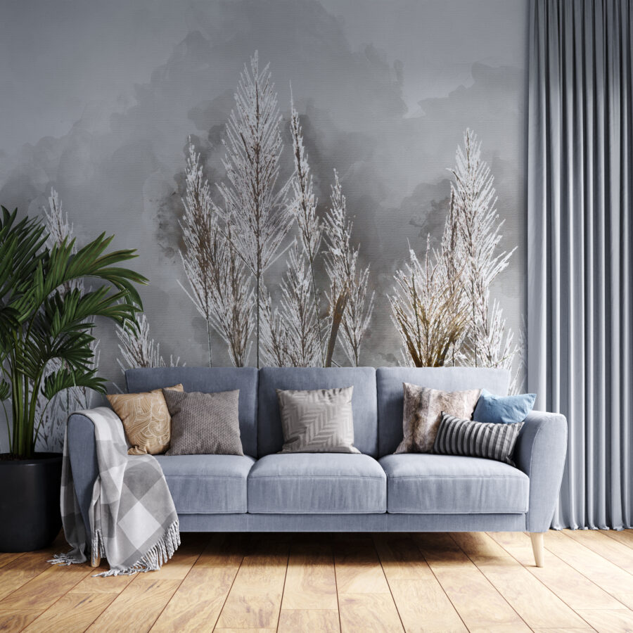Winterlich gefärbte Fototapete perfekt für Wohnzimmer Frost On Plants - Hauptproduktbild