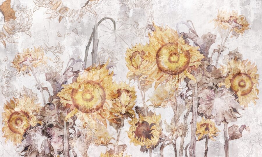Fototapeta z motywem kwiatowym w pięknych odcieniach żółci przywołujących lato Pole Słoneczników - zdjęcie numer 2