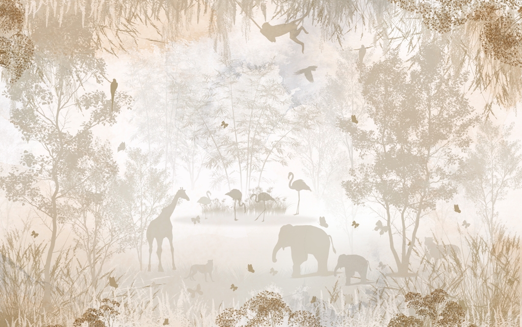 Wandgemälde in kindgerechten Farben mit Tieren in Afrika Schatten der exotischen Tiere - Bild Nummer 2