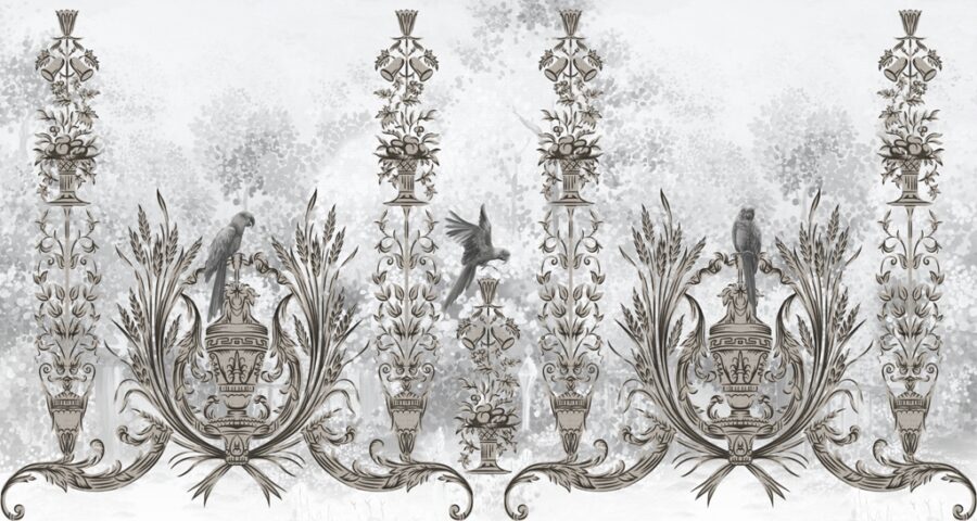 Fototapete in Form einer modernen Grafik mit Bezug auf alte Blumenmuster Elegantes Motiv - Bild Nummer 2