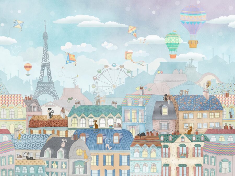 Bunte Fototapete mit einem Panorama der französischen Hauptstadt, ein interessanter Vorschlag für Liebhaber von Reisen und der Stadt an der Seine Buntes Paris - Foto Nummer 2