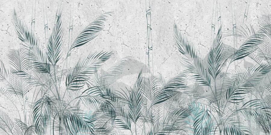 Fototapete mit Palmenblättern auf grauem Hintergrund Slender Leaves in Blue - Bild Nummer 2