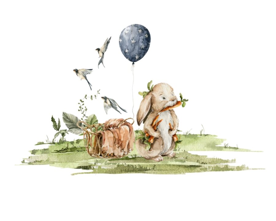 Fototapete mit fröhlichem Märchenmotiv für Kinder Hase mit Luftballon - Bild Nummer 2