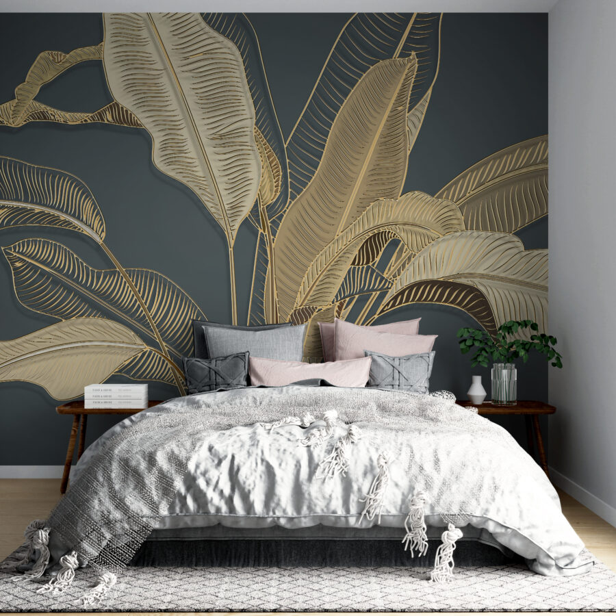 Fototapete schön im Stil elegant im Ausdruck und Motiv Golden Banana Leaves - Hauptproduktbild