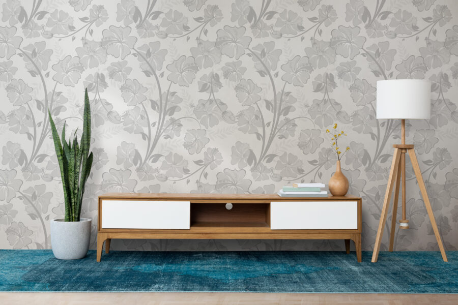 Boho-Wandbild mit universellem Blumenmotiv auf hellem Hintergrund Grey Clover ideal für jedes Interieur - Hauptproduktbild