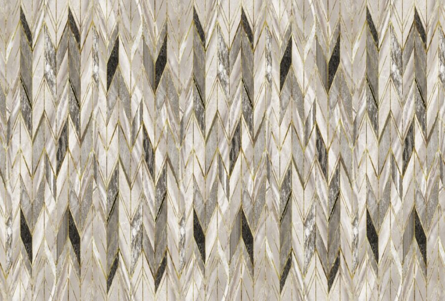 Fototapete mit geometrischem Rautenmuster, in Grau mit Goldfäden verflochten Silver Herringbone - Bild Nummer 2