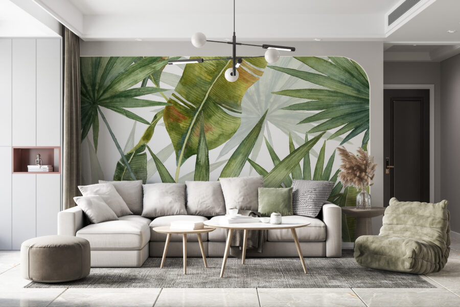 Wandbild in saftigem Grün, das an die Fülle des Sommers erinnert Tropical Leaves - Hauptproduktbild