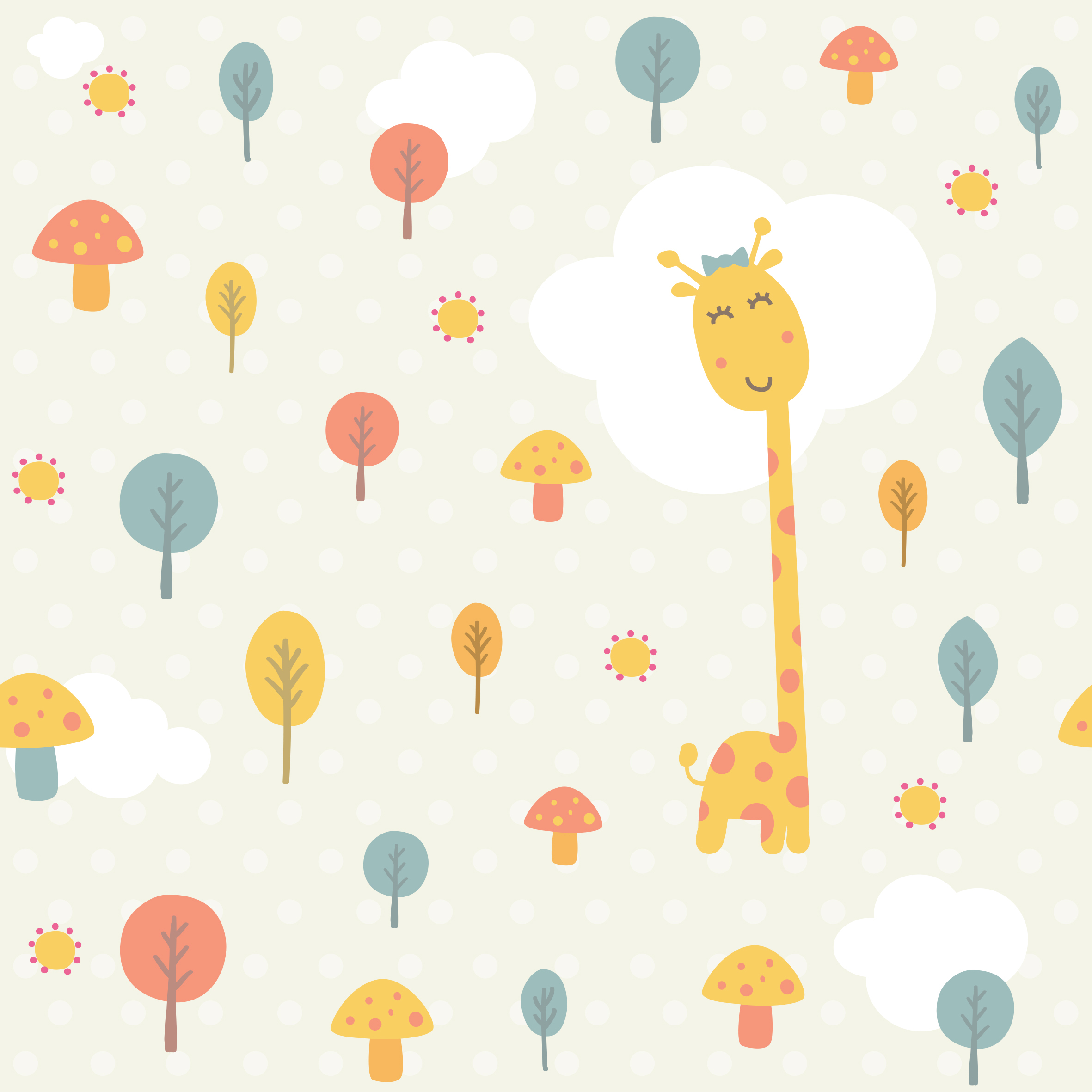Glücklich,Giraffe,Und,Bäume,Nahtlos,Muster