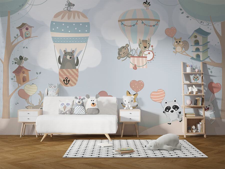 Wallpaper Tiere mit Luftballons Herzen