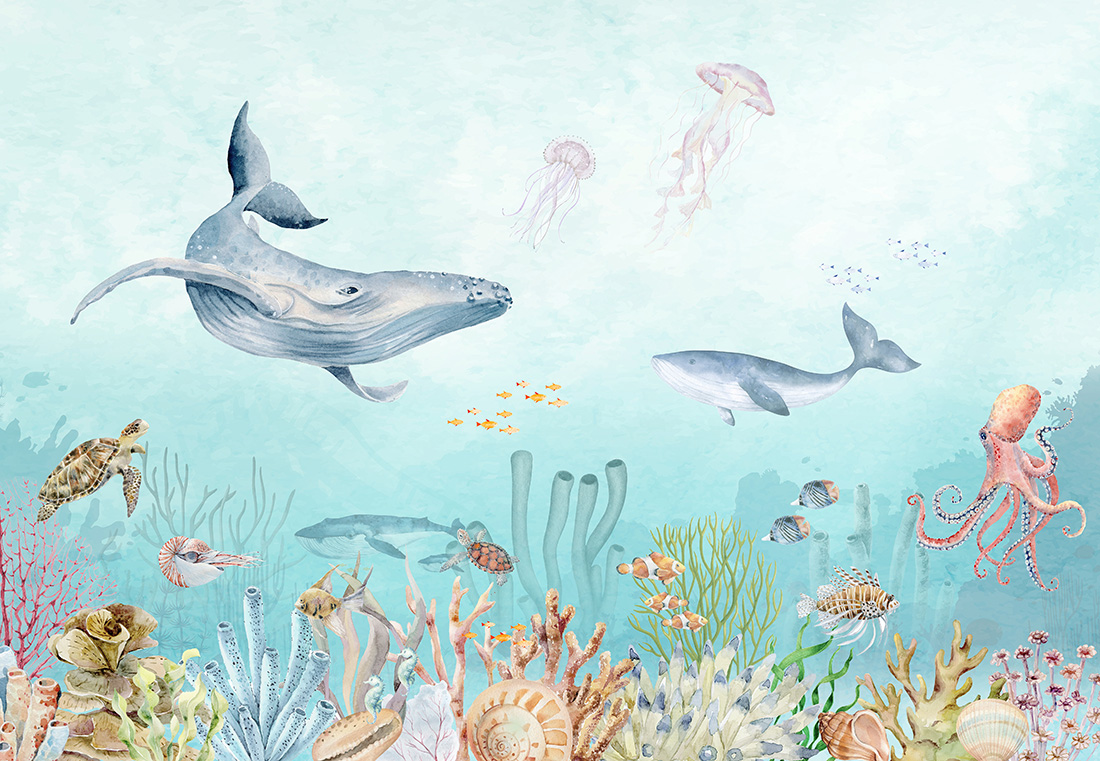 Wal Unterwasser Blau Illustration Wallpaper Schöner