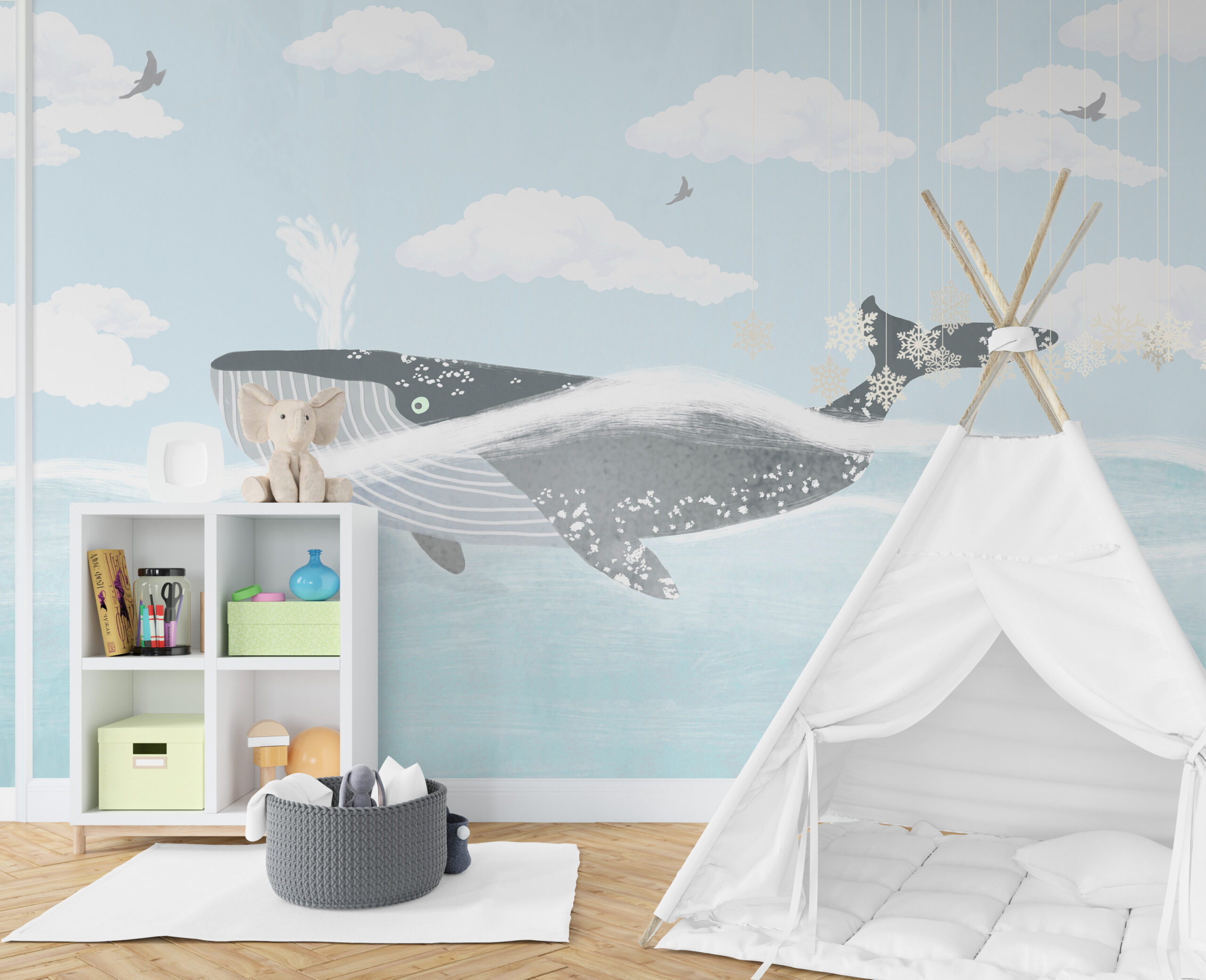 Fototapete eines Wals in Blau