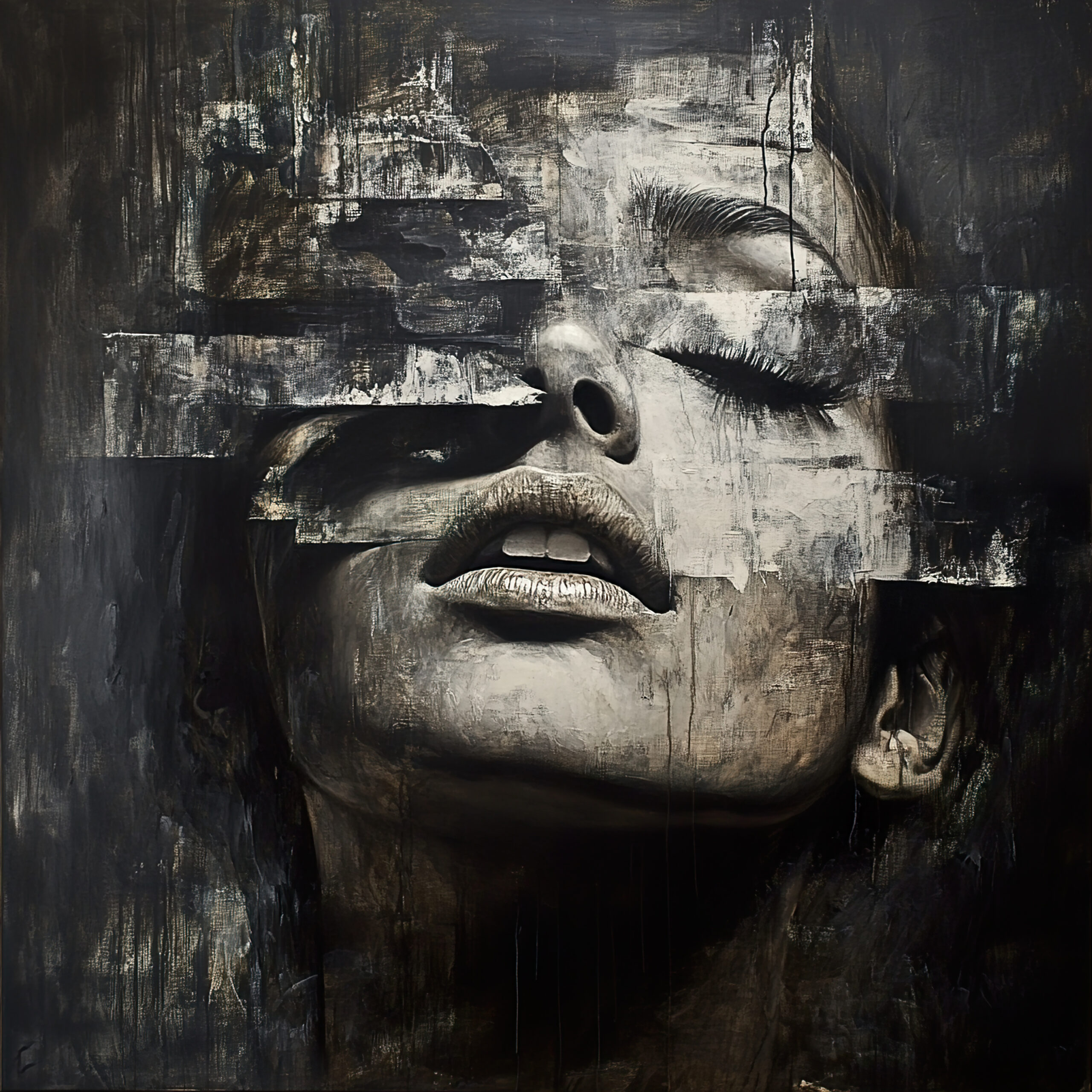 Abstract Monochrome Portrait of a Woman: A Study in Light and Sh