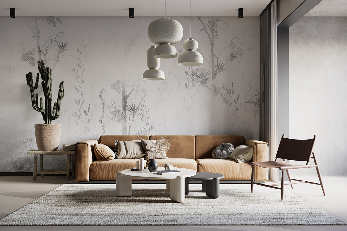 Fototapete Blätter in Grau