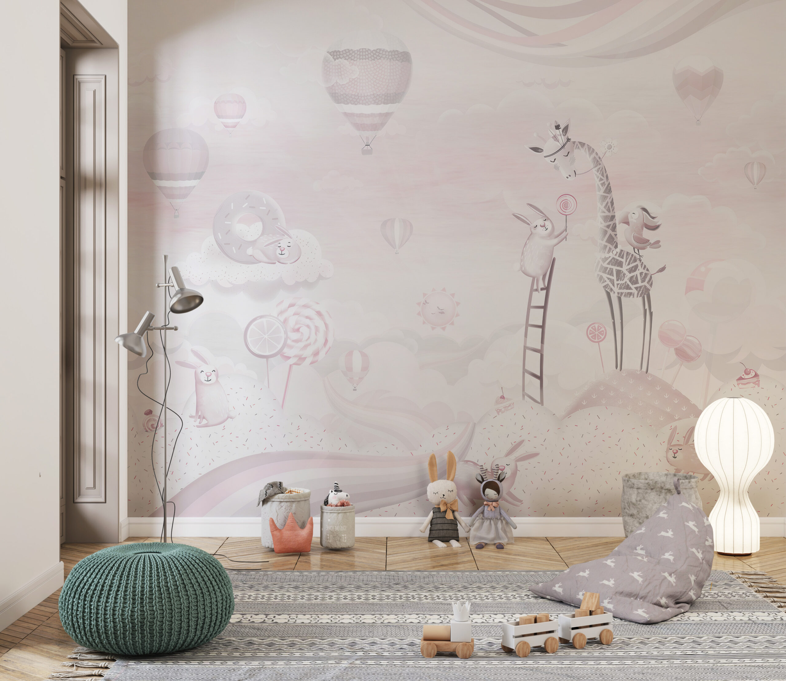 Wandgemälde einer Giraffe in einem Zauberland