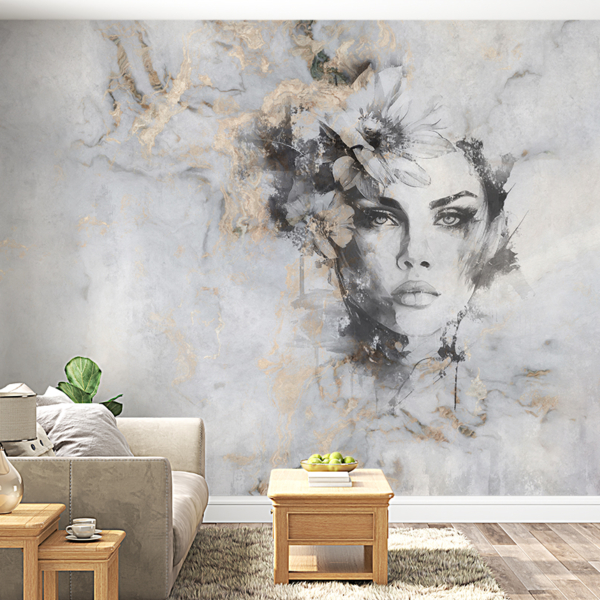 Wandmalerei einer Frau in Marmor