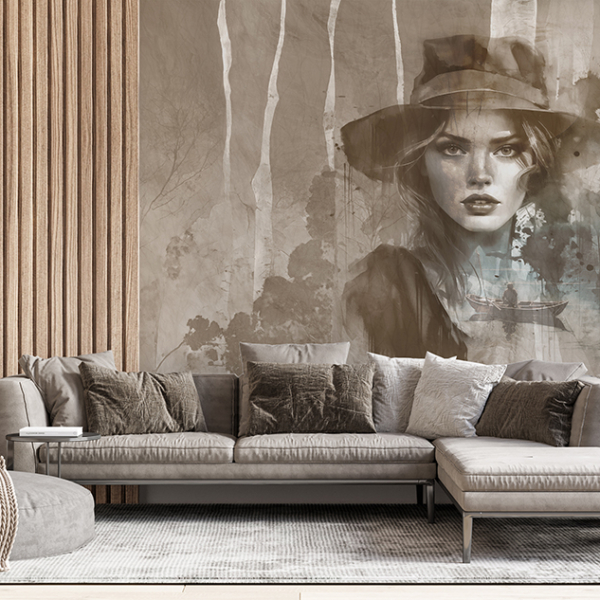 Fototapete einer Frau mit Hut
