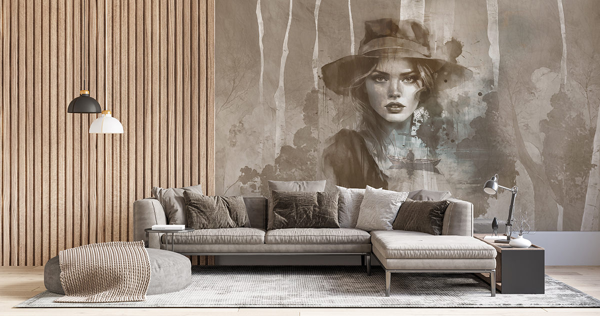 Fototapete einer Frau mit Hut