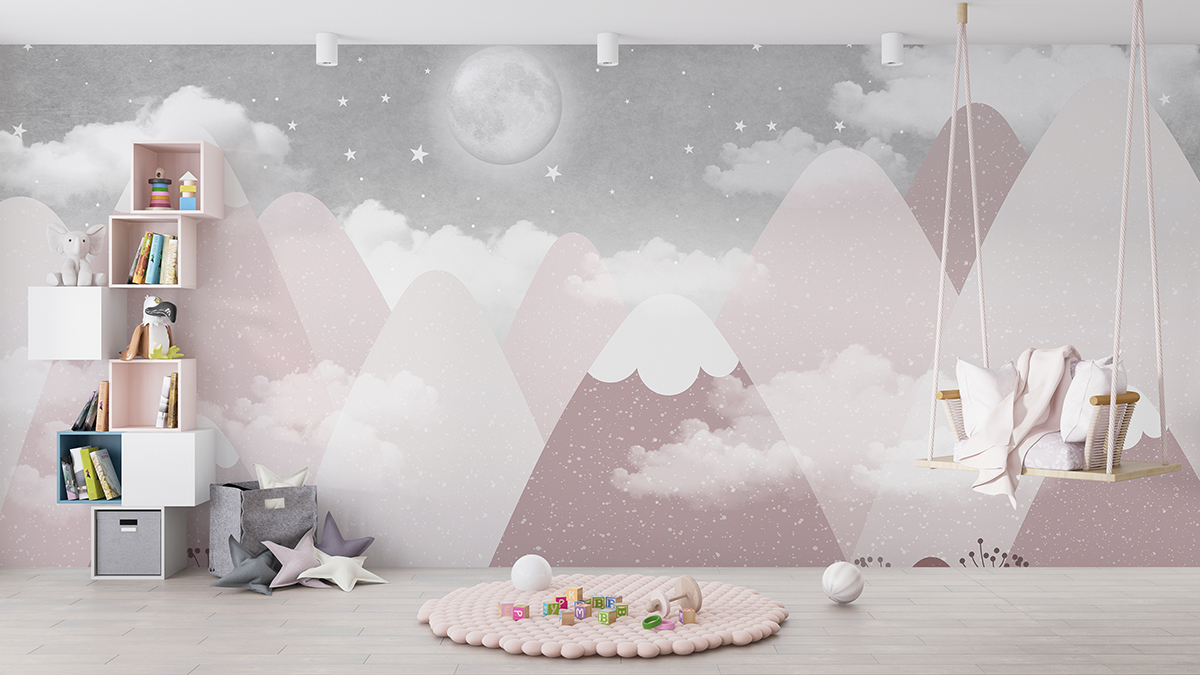 Fototapete Vollmond in den Bergen