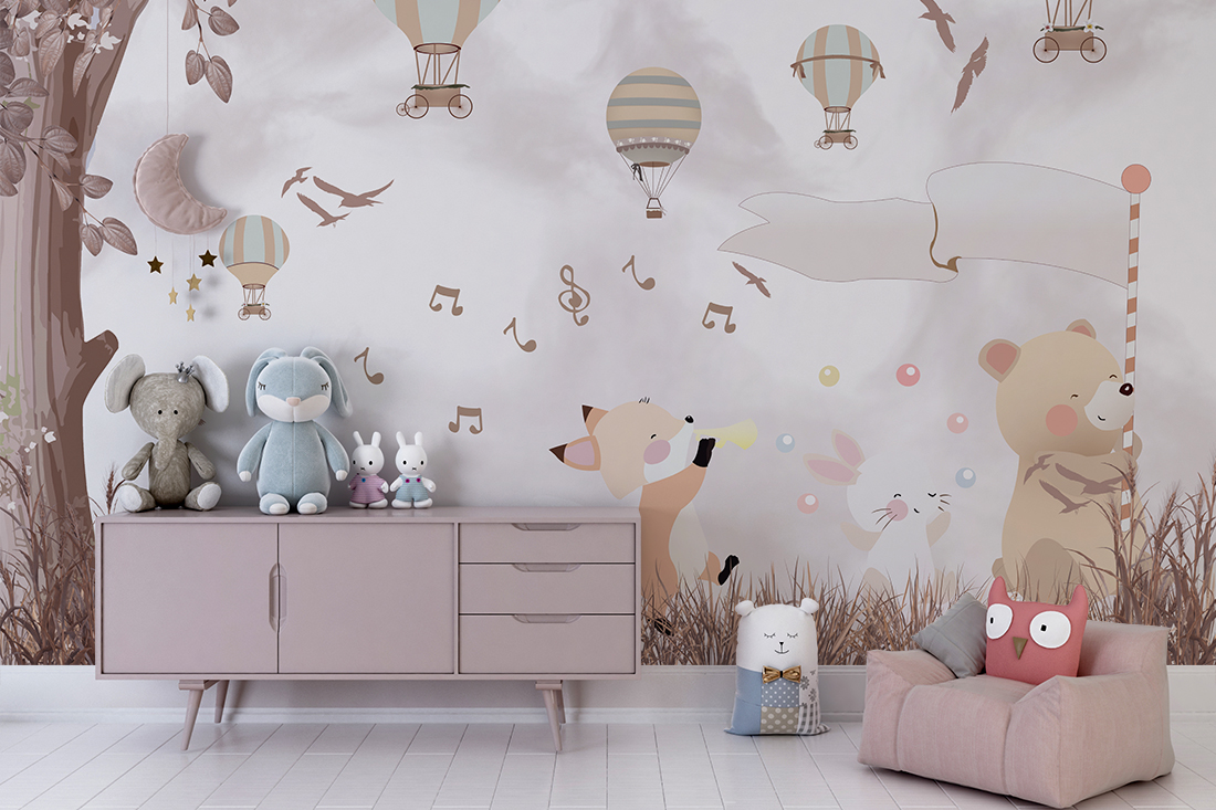 Wandgemälde mit musikalischen Tieren