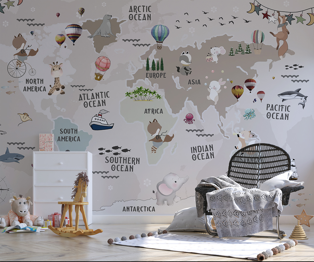Wallpaper Weltkarte mit Tieren