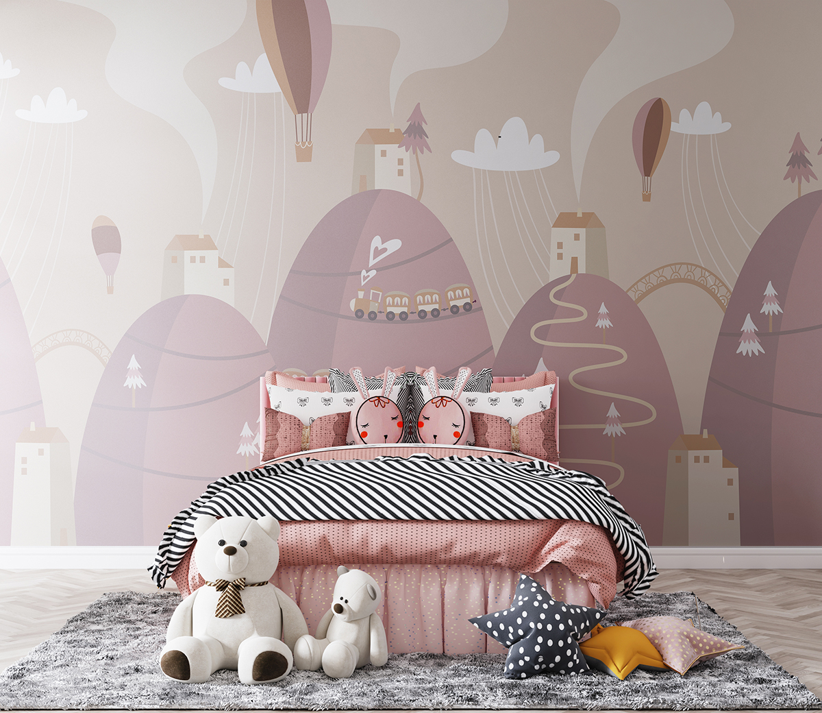 Fototapete Pink Mountain Village