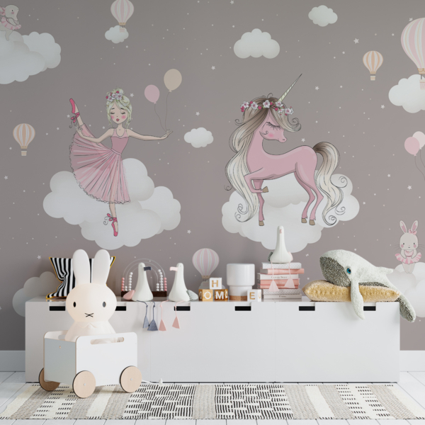 Fototapete Prinzessin tanzt mit einem Einhorn