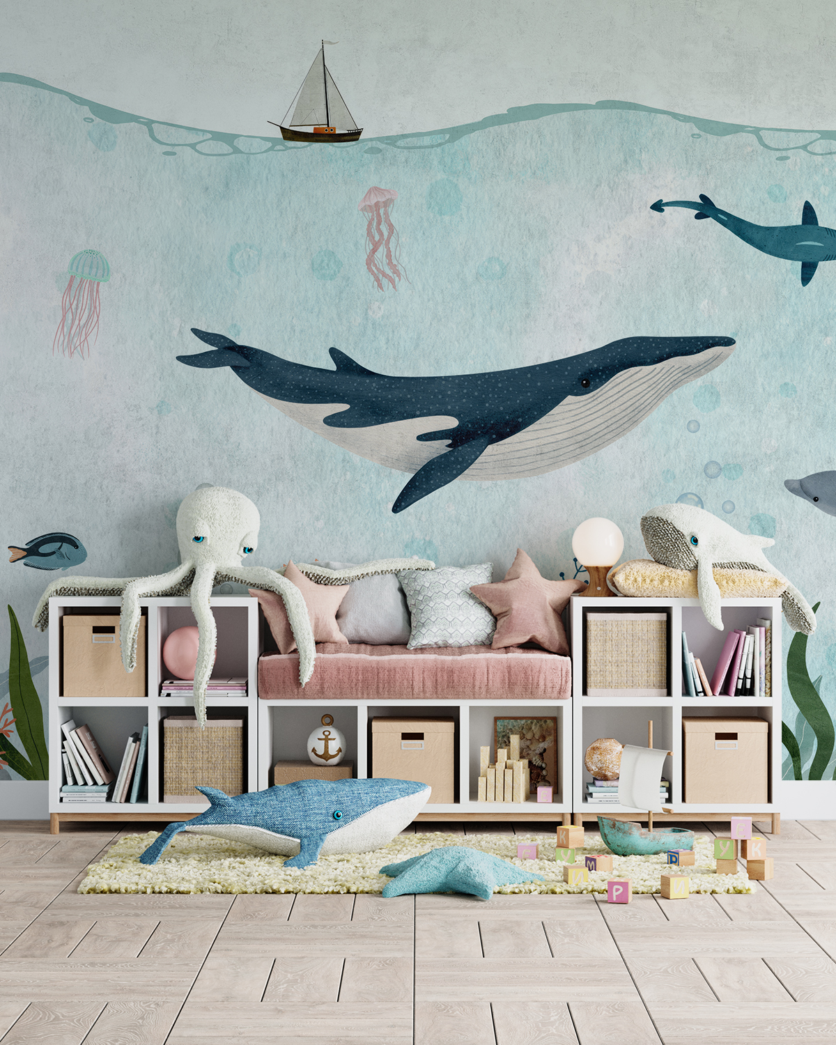 Wandgemälde eines Wals im Ozean