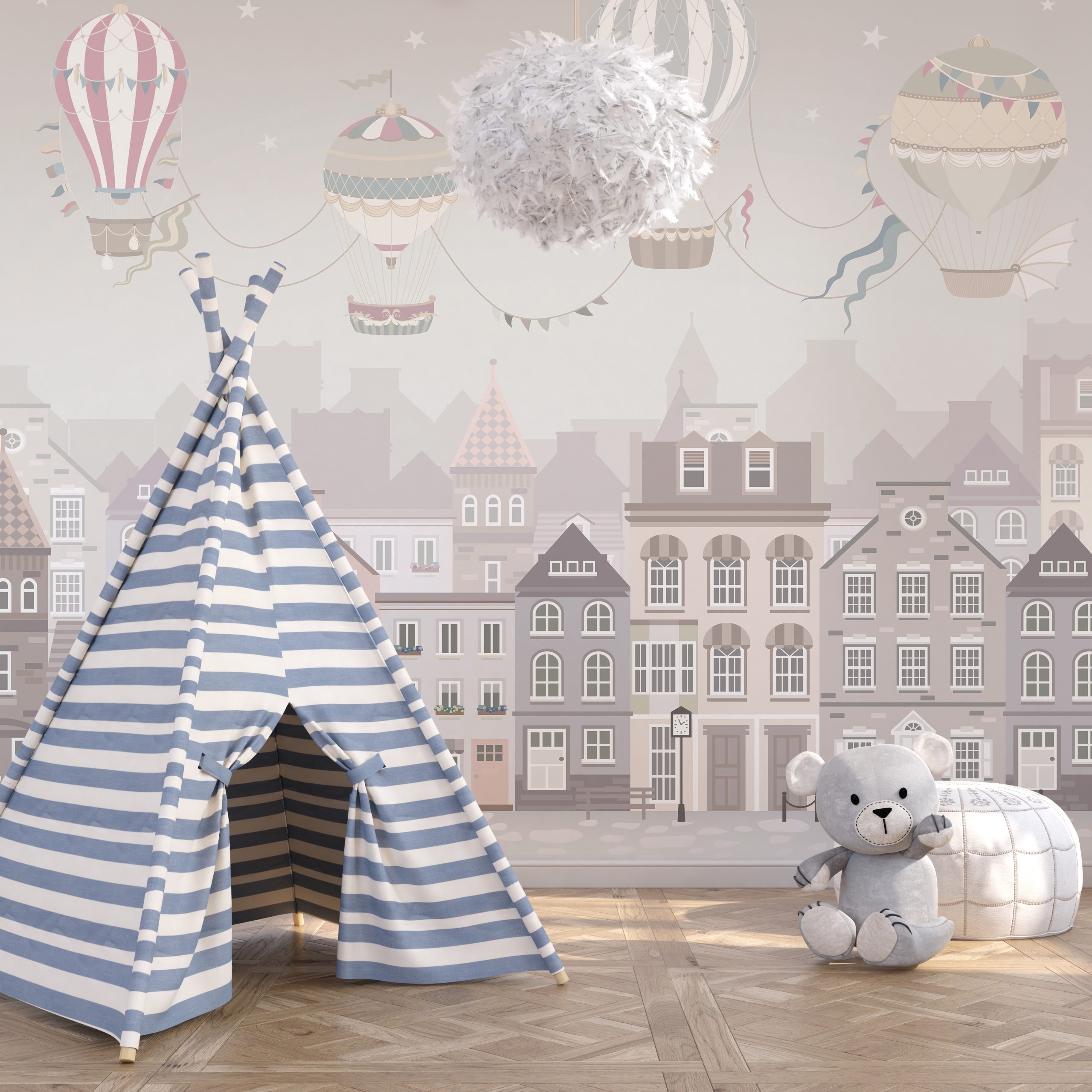 Hintergrundbild Ballons über der Stadt