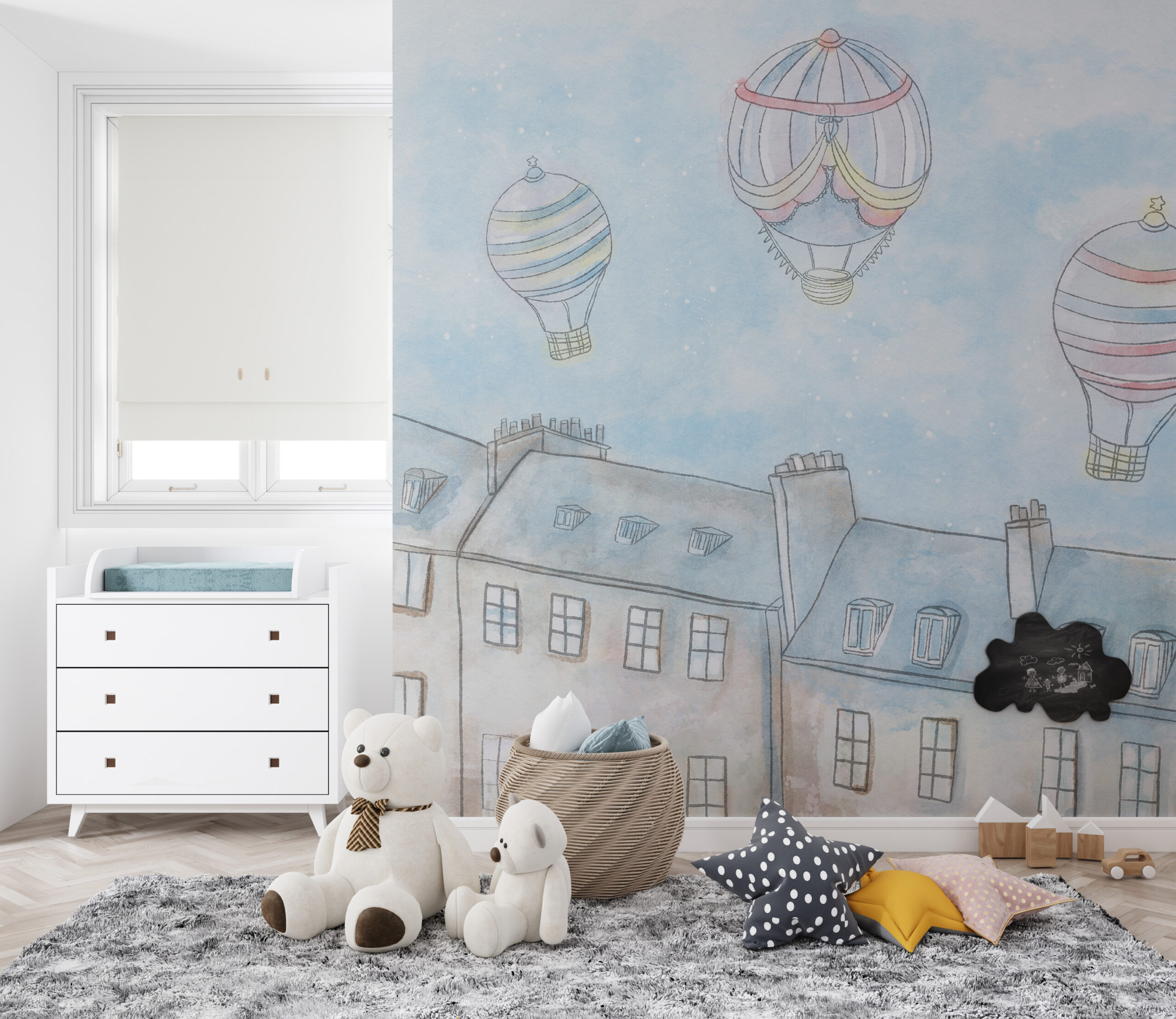 Hintergrundbild Ballons über der Stadt