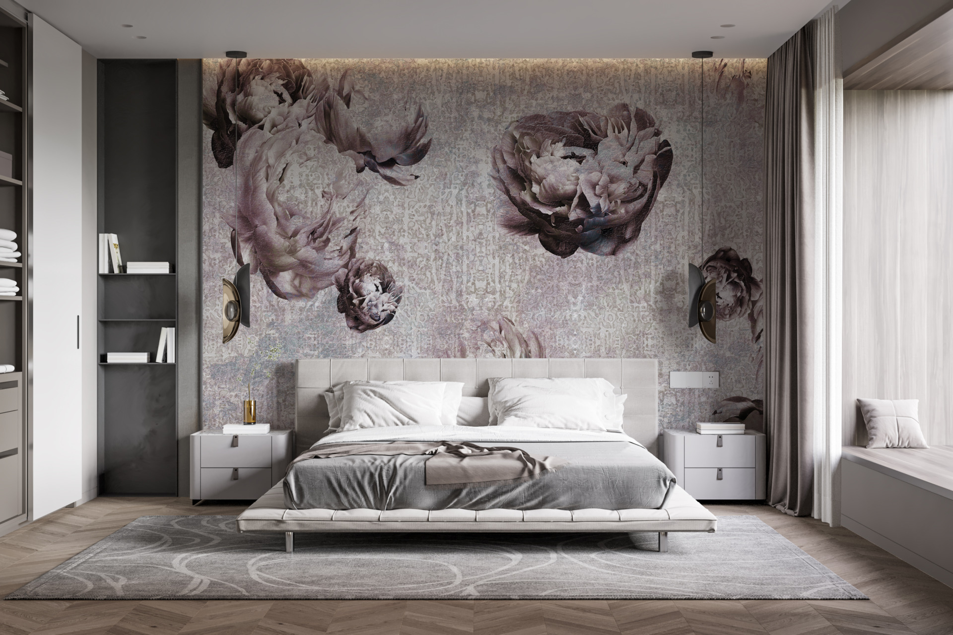 Fototapete Farblose Pfingstrosen