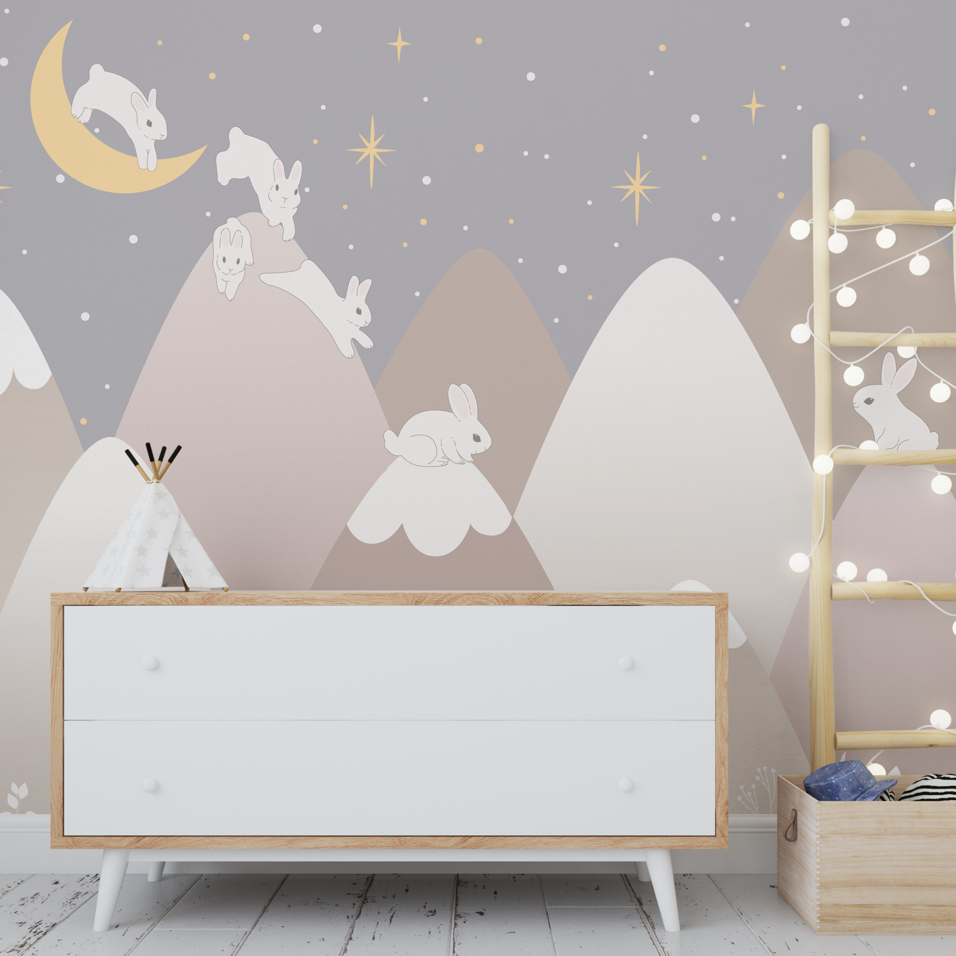 Fototapete Weiße Kaninchen in den Bergen