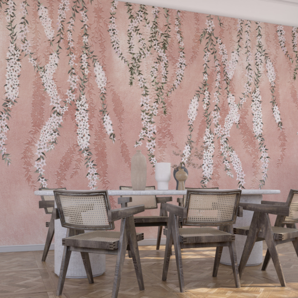 Fototapete Weiße Blumen auf einem rosa Hintergrund