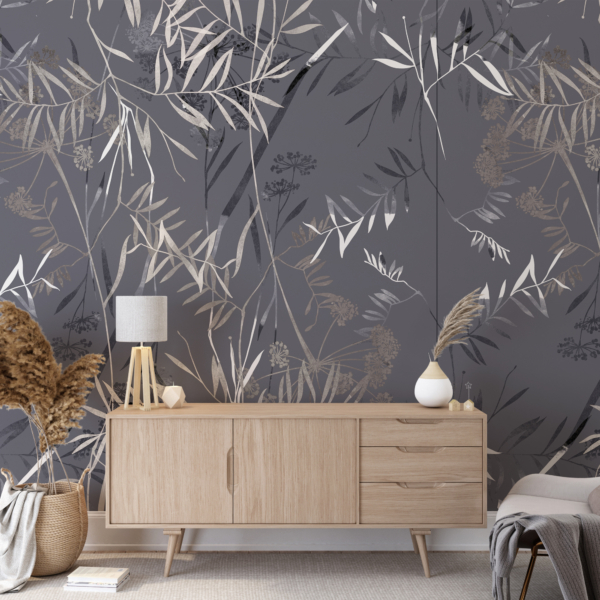 Fototapete Weiße Blätter in Granatapfel