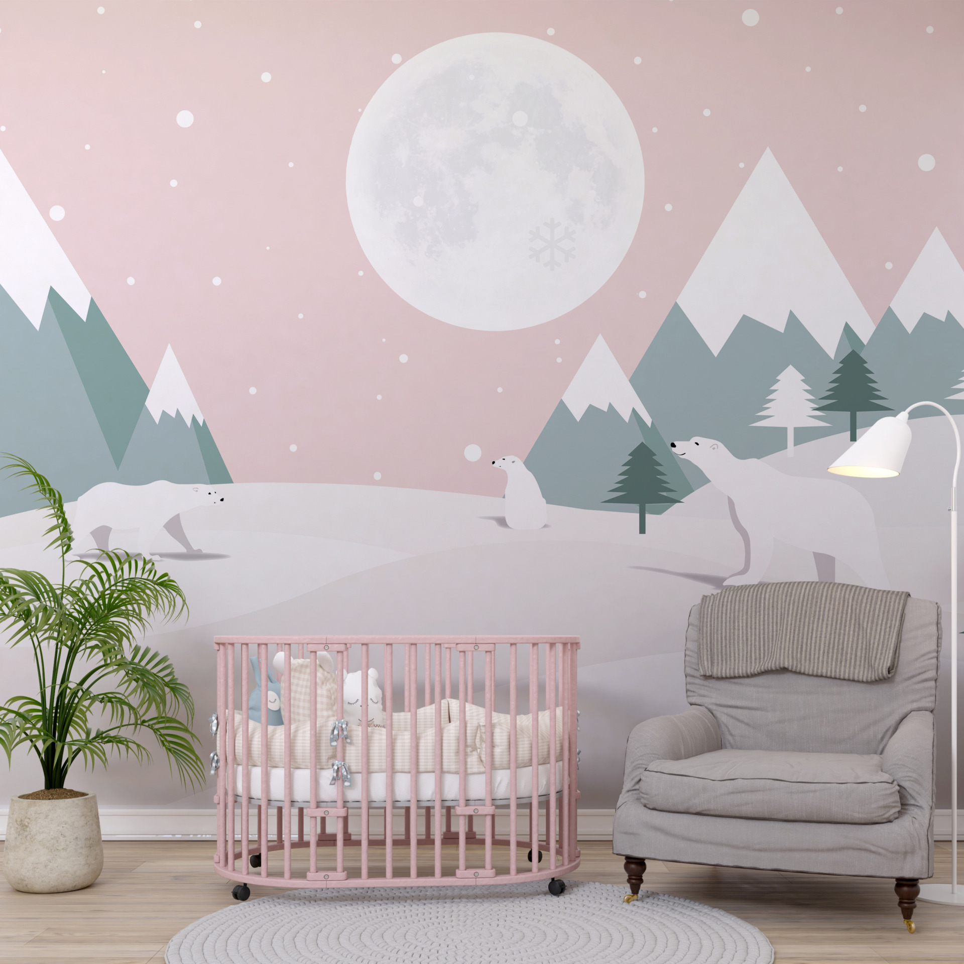 Fototapete Weiße Bären und der Mond