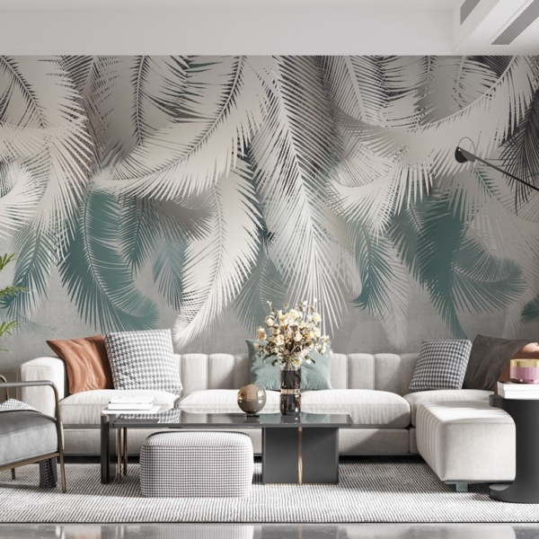 Wandmalerei Weiß von Farnblättern