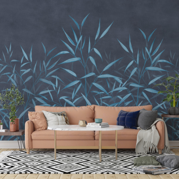 Blaue Blätter Tapete