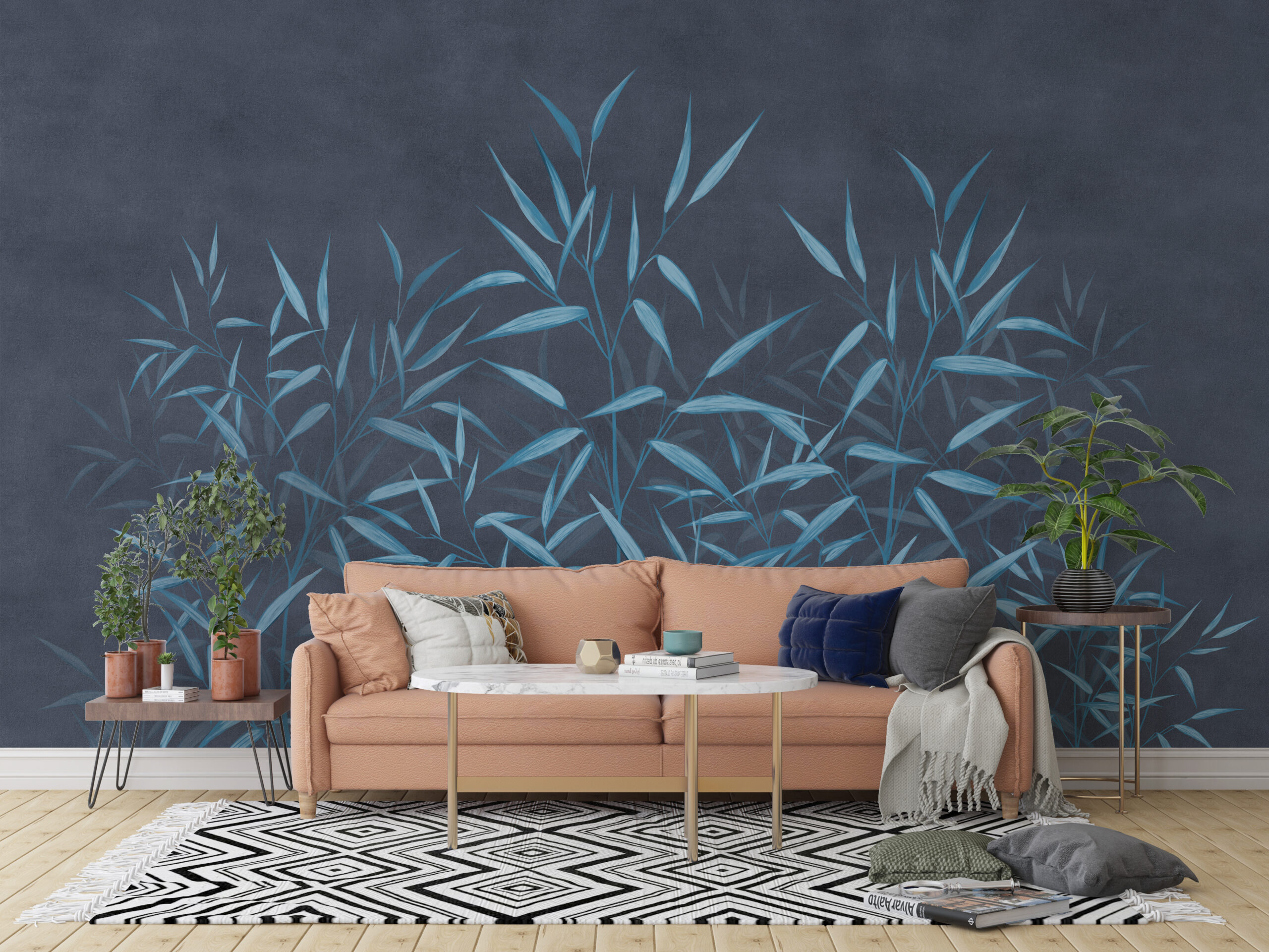 Blaue Blätter Tapete