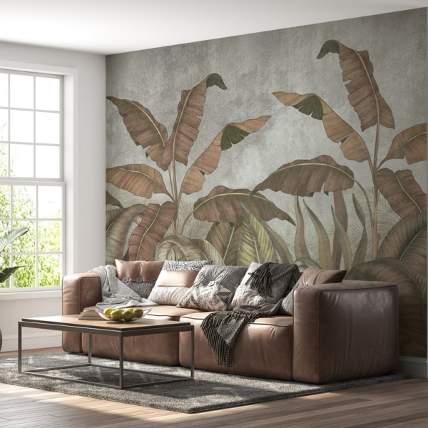 Wandmalerei aus braunen Bananenblättern