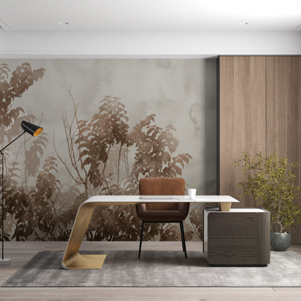 Fototapete Braune Pflanzen im Nebel