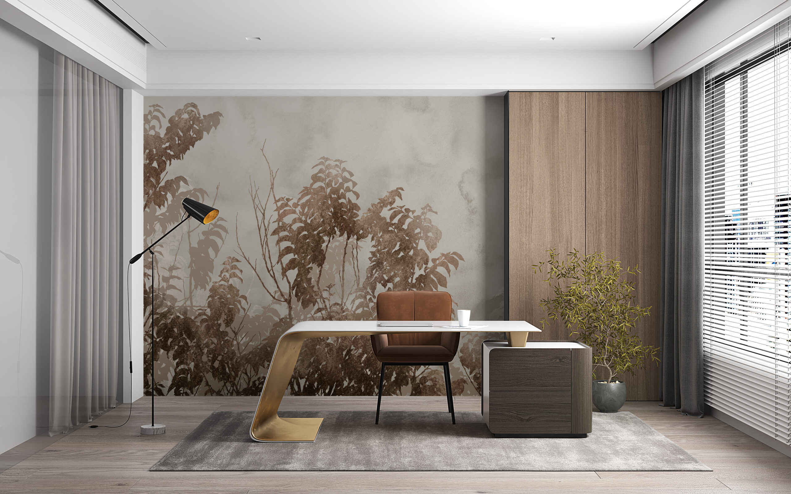 Fototapete Braune Pflanzen im Nebel