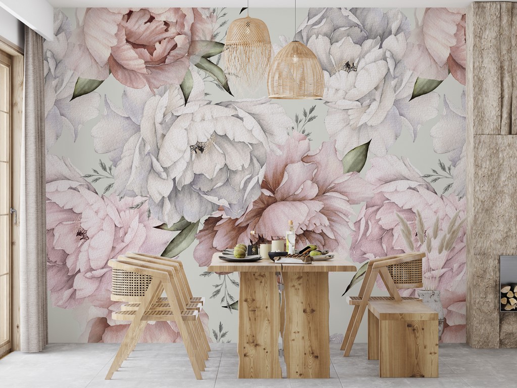 Fototapete Blumenstrauß aus leuchtenden Pfingstrosen