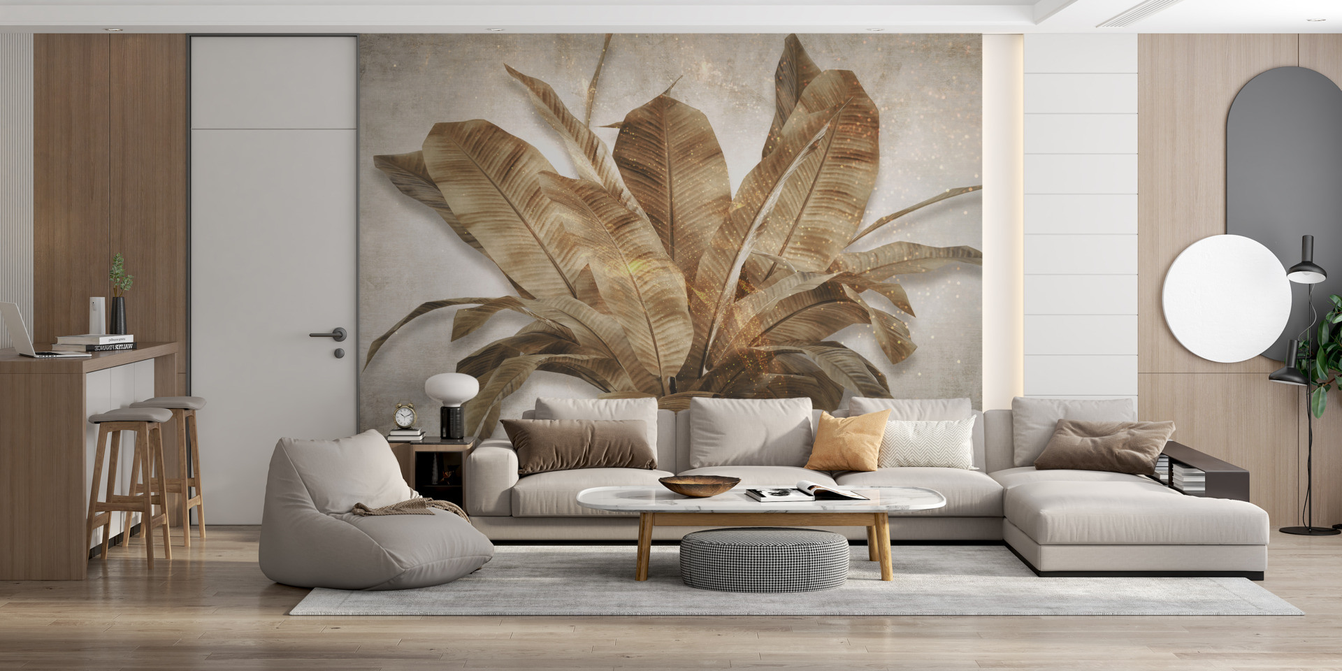 Fototapete Blumenstrauß aus Blättern in Gold