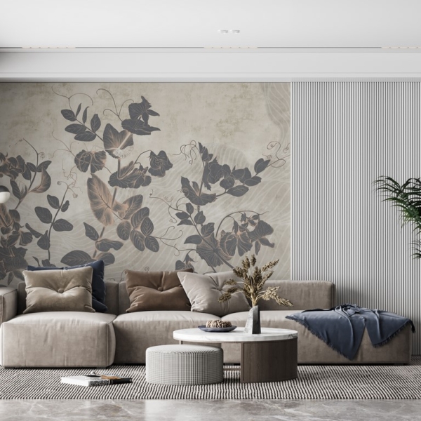 Fototapete Efeu dunkel in Grau