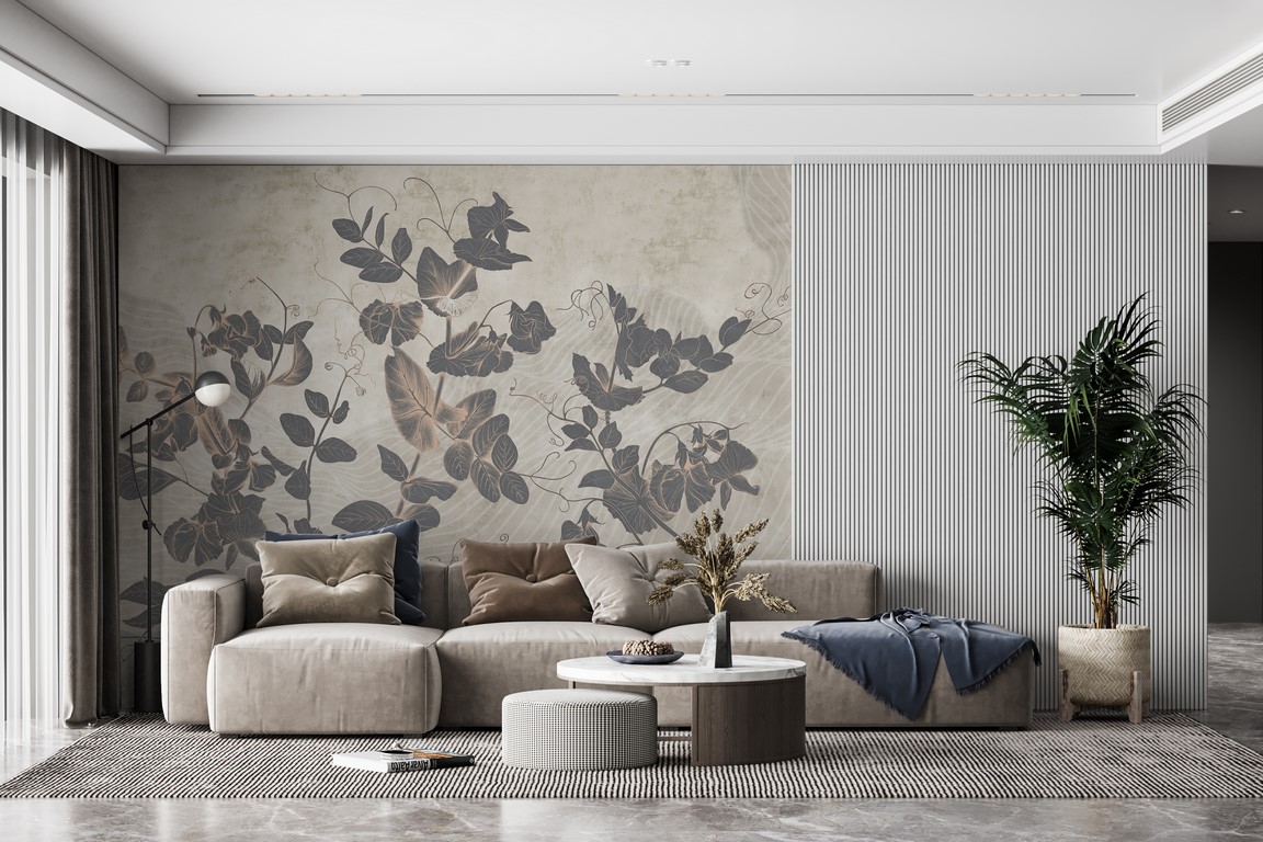 Fototapete Efeu dunkel in Grau