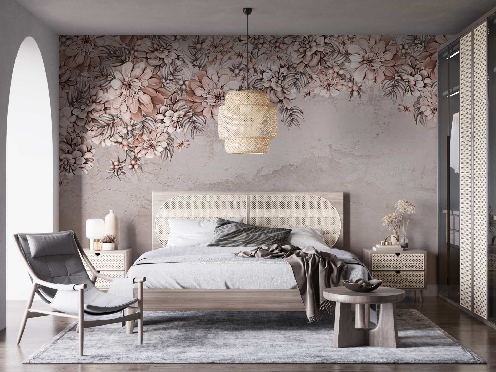 Wandbild Regen aus braunen Blumen